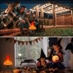 Style-4 LED Halloween Pumpkin Lantern and Simulated Silk Flame Blowing Light with Adjustable Stand and Hanging Chain, Rechargeable Atmosphere Lamp for Party Bar Camping and Home Use - Image 9