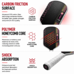 Black and Pink T700 Raw Carbon Fiber Pickleball Paddle Set - 2 Professional Honeycomb Core Paddles, 4 Balls and Carry Bag for Outdoor Use - Image 4