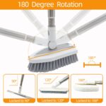 4-in-1 Bathroom Cleaning Brush Set with Sponge Pad, Hard Bristle / V-Shape Grout Brush and Squeegee - 120CM Extendable Stainless Steel Handle, Adjustable & Lockable Angle for Floor, Gap, Window and Bathtub - Image 3