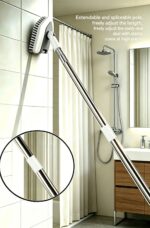 4-in-1 Bathroom Cleaning Brush Set with Sponge Pad, Hard Bristle / V-Shape Grout Brush and Squeegee - 120CM Extendable Stainless Steel Handle, Adjustable & Lockable Angle for Floor, Gap, Window and Bathtub - Image 4
