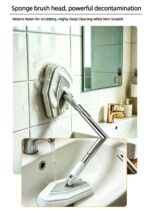 4-in-1 Bathroom Cleaning Brush Set with Sponge Pad, Hard Bristle / V-Shape Grout Brush and Squeegee - 120CM Extendable Stainless Steel Handle, Adjustable & Lockable Angle for Floor, Gap, Window and Bathtub - Image 6