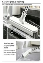 4-in-1 Bathroom Cleaning Brush Set with Sponge Pad, Hard Bristle / V-Shape Grout Brush and Squeegee - 120CM Extendable Stainless Steel Handle, Adjustable & Lockable Angle for Floor, Gap, Window and Bathtub - Image 7