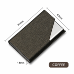 Coffee-colored Stainless Steel and PU Leather Business Card Holder -  95mm x 63mm - Magnetic Flip Cover, Velvet Lining, Professional Office Accessory