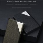 Coffee-colored Stainless Steel and PU Leather Business Card Holder -  95mm x 63mm - Magnetic Flip Cover, Velvet Lining, Professional Office Accessory - Image 2