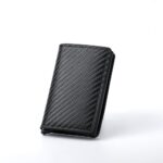 Black Carbon Fiber texture RFID Wallet - Automatic Pop-Up Card Holder with Aluminium Frame - Slim Minimalist Design for Men, Travel and Daily Use