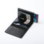 Black Carbon Fiber texture RFID Wallet - Automatic Pop-Up Card Holder with Aluminium Frame - Slim Minimalist Design for Men, Travel and Daily Use - Image 3