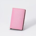 Pink Carbon Fiber texture RFID Wallet - Automatic Pop-Up Card Holder with Aluminium Frame - Slim Minimalist Design for Men, Travel and Daily Use