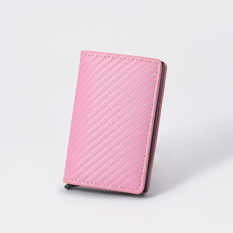 V888-ELOSUNG56074-2-00 Pink Carbon Fiber texture RFID Wallet - Automatic Pop-Up Card Holder with Aluminium Frame - Slim Minimalist Design for Men, Travel and Daily Use - Image 1