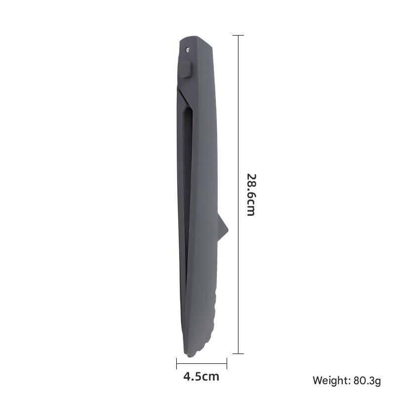 V888-ELOSUNG56080-3-00 Grey Foldable Nylon Kitchen Tongs - Self-Standing Design with Serrated Grip and Locking Clip - Heat Resistant Food Serving Tool for BBQ, Pasta, Salad and Baking - Image 1