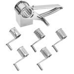Stainless Steel Hand Crank Cheese Grater（Flat-blade planer+3-4 hole planer+5-6 hole planer+7-8 hole planer+9-10 hole planer） - Rotary Drum Shredder for Cheese, Chocolate and Butter - Ergonomic Handle Kitchen Gadget for Home Cooking and Baking