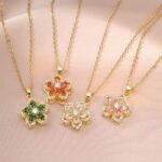 Pink Rotating Bauhinia Zircon Flower Pendant Necklace - Alloy and Zircon - 15mm Pendant, 40+5cm Chain, Design for Women, Fashionable Collarbone Jewelry Gift - Image 4