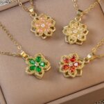 Pink Rotating Bauhinia Zircon Flower Pendant Necklace - Alloy and Zircon - 15mm Pendant, 40+5cm Chain, Design for Women, Fashionable Collarbone Jewelry Gift - Image 5