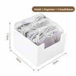 White Storage Box Set（Small storage box + 3 small inner boxes） - Transparent Flip-Lid Compartments, Multi-Use Organiser for Chargers, Earbuds, Cards and Jewellery