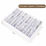 White Storage Box Set（Extra-large storage box + 22 small boxes） - Transparent Flip-Lid Compartments, Multi-Use Organiser for Chargers, Earbuds, Cards and Jewellery