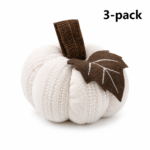 3-pack White Knitted Pumpkin Decoration - Polyester Fabric Fall Harvest Ornament With Hanging Loop For Thanksgiving Table Centre And Farmhouse Home Decor