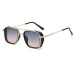 Men's Gold Metal Frame Gray To Pink Lens Sunglasses - Square Retro Style UV400 Protection Fashion Eyewear for Driving Travel and Daily Wear