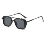 Men's Black Metal Frame Black Lens Sunglasses - Square Retro Style UV400 Protection Fashion Eyewear for Driving Travel and Daily Wear