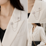 Asymmetric Star Chain Brooch - Rhinestone Double Star Pin with Layered Chains, Elegant Lapel Badge for Women Blazer Coat Dress, Silver Tone - Image 2
