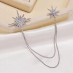 Asymmetric Star Chain Brooch - Rhinestone Double Star Pin with Layered Chains, Elegant Lapel Badge for Women Blazer Coat Dress, Silver Tone - Image 3