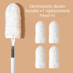 White Electrostatic Duster with Extendable Handle - Disposable Double-Sided 360 Degree Dust Removal Tool for Home Car and High Reach Cleaning