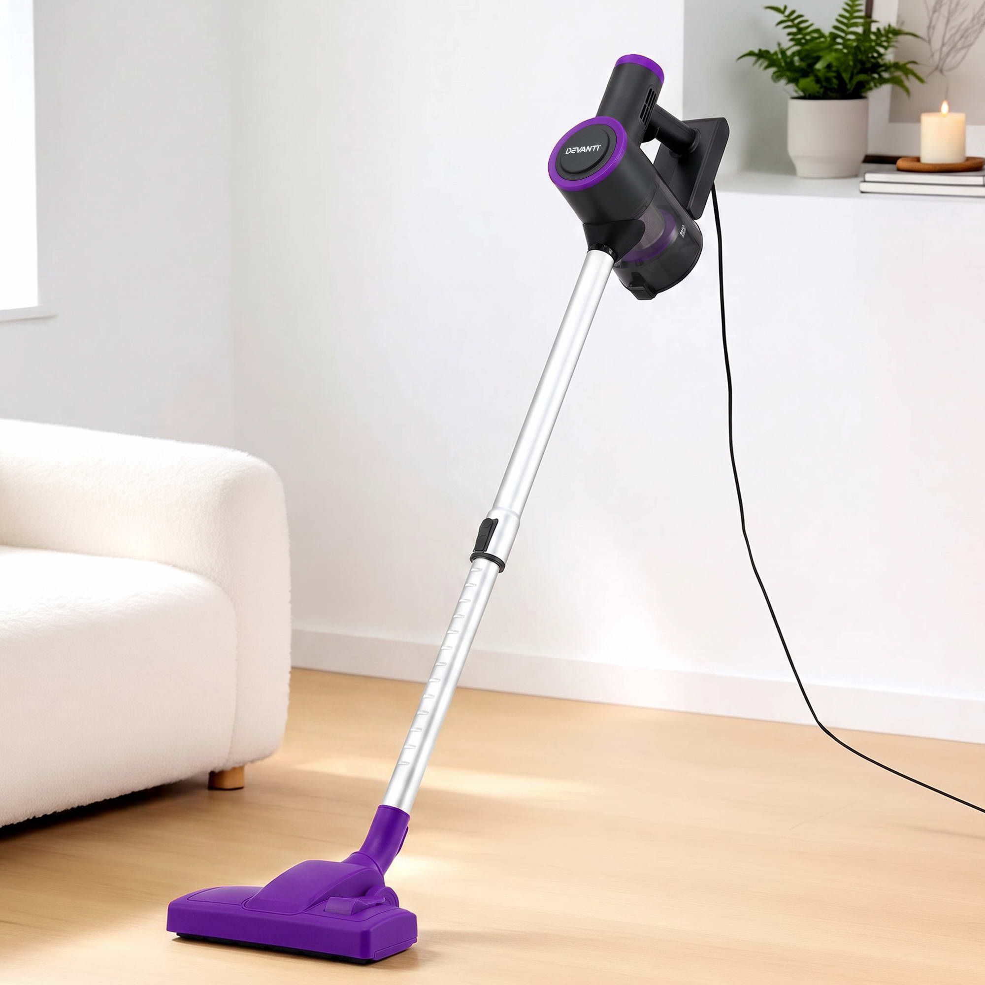 VAC-CD-802-PP-00 Devanti 3-in-1 Corded Stick Vacuum Cleaner, 16000Pa Strong Suction, Purple - Image 1