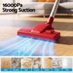 Devanti 3-in-1 Corded Stick Vacuum Cleaner, 16000Pa Strong Suction, Red - Image 4