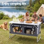 Weisshorn Camping Table Adjustable Storage Cabinet Aluminum MDF 120cm Grey - Image 7