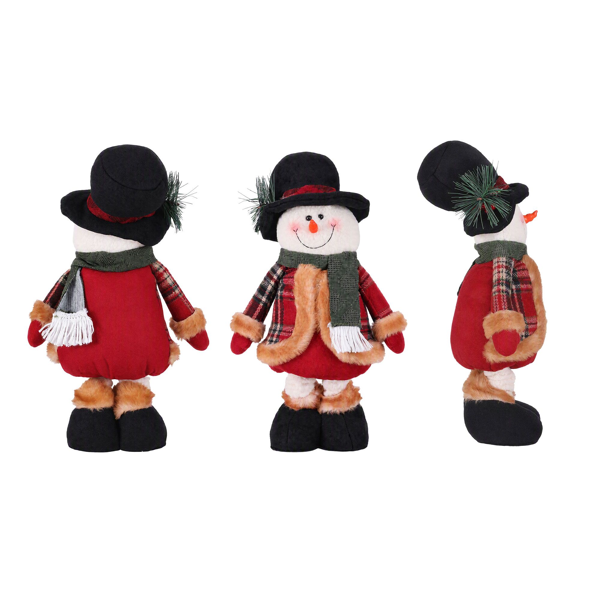 XM-F-SNOWMAN-M-RD-00 Jingle Jollys Christmas Snowman Ornament 40-56cm Telescopic Tabletop Decoration Doll, Adjustable Length For Tabletop, Window, Mantel, Indoor Holiday Decor - Image 1