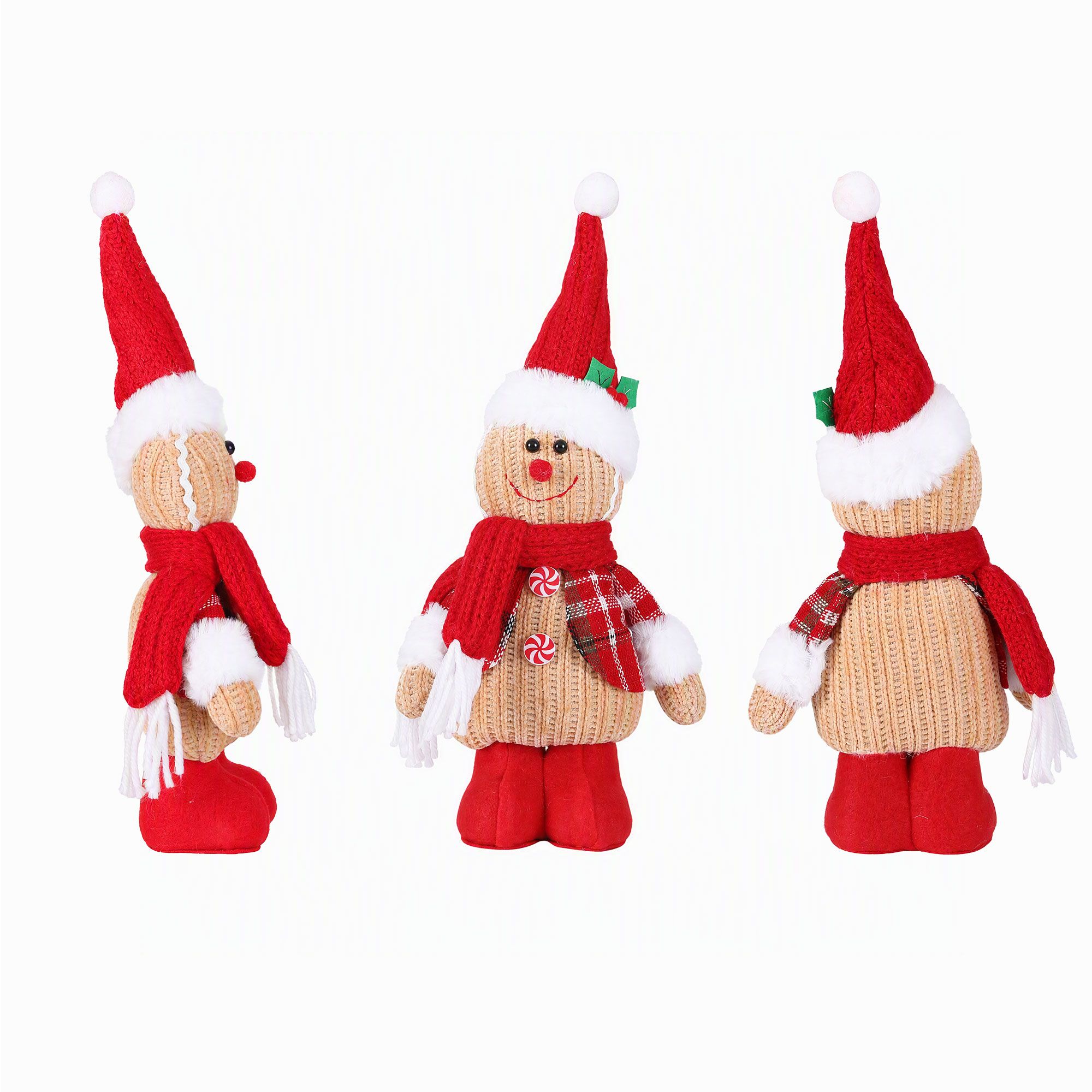 XM-F-SNOWMAN-S-RD-00 Jingle Jollys Christmas Gingerbread Man Standing Ornament Knitted Christmas Indoor Decor - Image 1