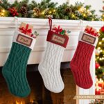 Jingle Jollys 3PCS Personalized Christmas Stockings with Leather Patches, 16 Inch Knitted Contrast Colour Xmas Hanging Decor For Fireplace Mantel, Christmas Tree, Home Decoration & Holiday Party Displays - Image 10