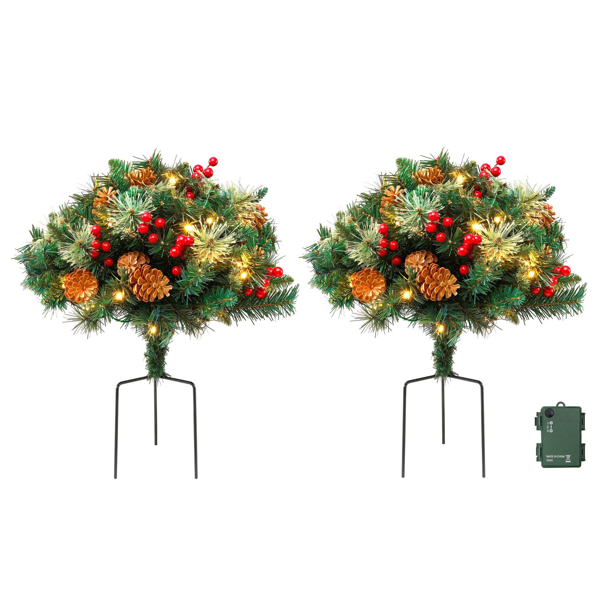 XM-TR-MINI-45-GRX2-LED-00 Jingle Jollys 2 Pack 45cm Lighted Artificial Christmas Tree Pathway Xmas Trees - Image 1