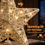 Jingle Jollys 3D Christmas Tree Topper Star 20 Warm LED Lights Gold Glitter - Image 7