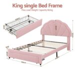 Artiss King Single Bed Frame with 1 Storage Drawers Upholstered Velvet Platform Bed LED Headboard Pink - Image 3