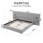 Artiss King Bed Frame with Wide Headboard, Floating Shelves and USB Grey - Image 3
