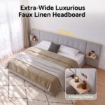 Artiss King Bed Frame with Wide Headboard, Floating Shelves and USB Grey - Image 6