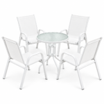 Gardeon 5PC Bistro Set Outdoor Table and Chairs Stackable Patio Furniture White - Image 4