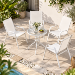 Gardeon 5PC Bistro Set Outdoor Table and Chairs Stackable Patio Furniture White - Image 5