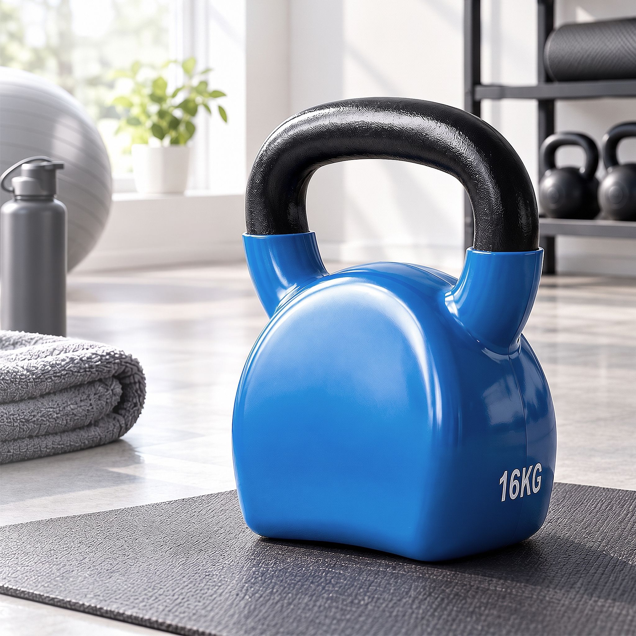 FIT-K-KB-16KG-BL-00 Everfit 16kg Kettlebell Cast Iron Weightlifting Bench Dumbbells Kettle Bell Blue - Image 1