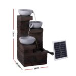 Gardeon Solar Fountain 4 Levels Cascading Bowl Water Feature 75cm Brown - Image 2