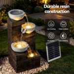 Gardeon Solar Fountain 4 Levels Cascading Bowl Water Feature 75cm Brown - Image 5