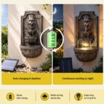 Gardeon Solar Fountain Water Feature Lion Head Wall Fountain 67cm Brown - Image 5