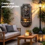 Gardeon Solar Fountain Water Feature Lion Head Wall Fountain 67cm Brown - Image 7
