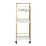 Artiss Bar Cart Trolley Kitchen Island Serving Wine Glass Holder Marble 41cm - Image 4