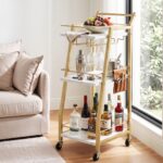 Artiss Bar Cart Trolley Kitchen Island Serving Wine Glass Holder Marble 41cm - Image 9