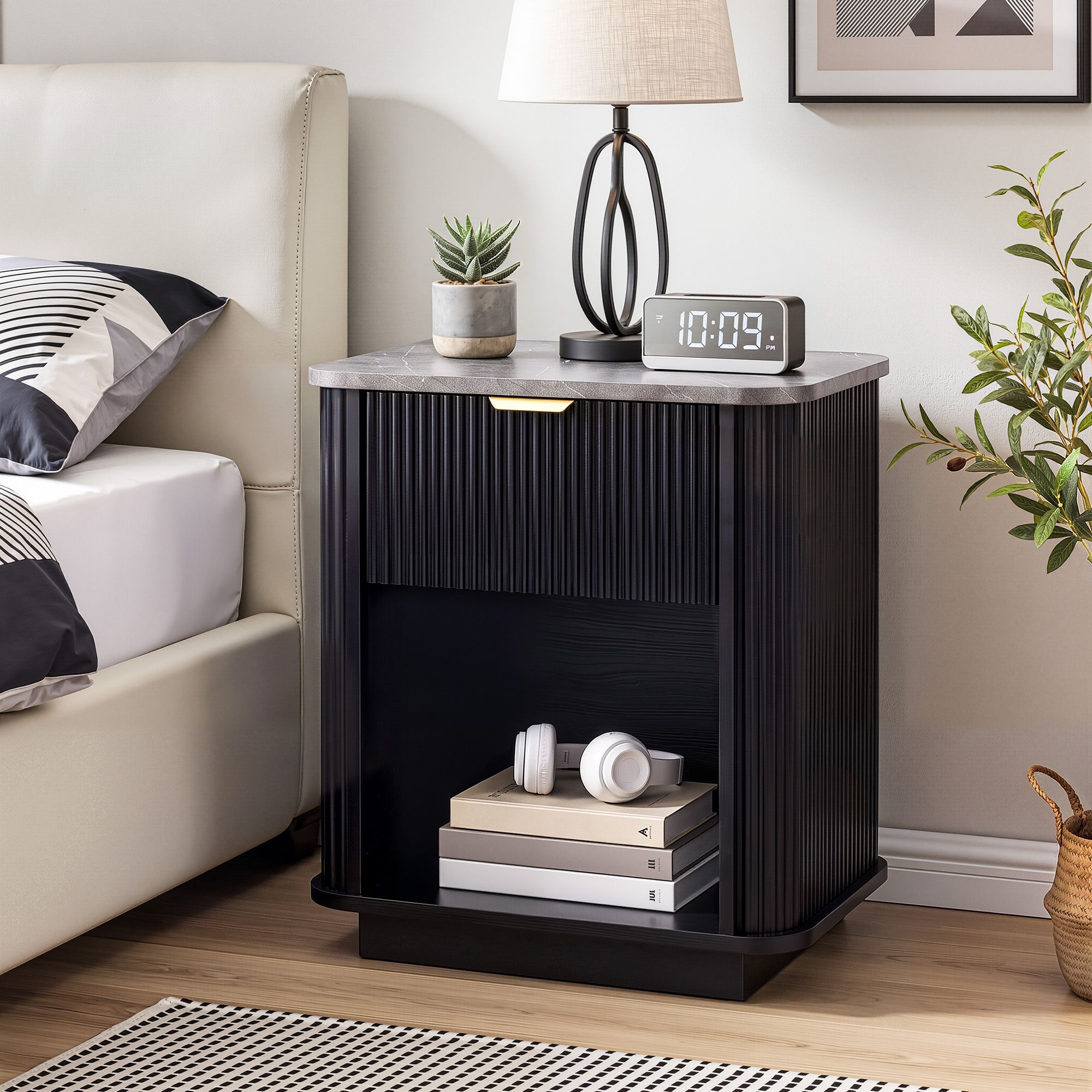 FUR-Z-BS-05-BK-00 Artiss Bedside Table with 1 Drawer Side Table Black Nightstand - Image 1
