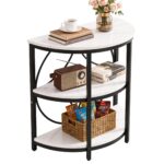 Artiss Semi-Circle End Table 3 Tier Coffee Table Side Nightstand Shelf Marble Effect White&Black - Image 3