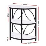 Artiss Semi-Circle End Table 3 Tier Coffee Table Side Nightstand Shelf Marble Effect White&Black - Image 4
