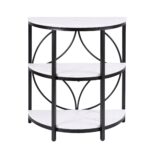 Artiss Semi-Circle End Table 3 Tier Coffee Table Side Nightstand Shelf Marble Effect White&Black - Image 5
