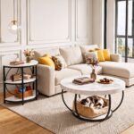 Artiss Semi-Circle End Table 3 Tier Coffee Table Side Nightstand Shelf Marble Effect White&Black - Image 9