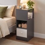 Artiss Narrow Bedside Table Grey Small Side Cabinet 1 Drawer